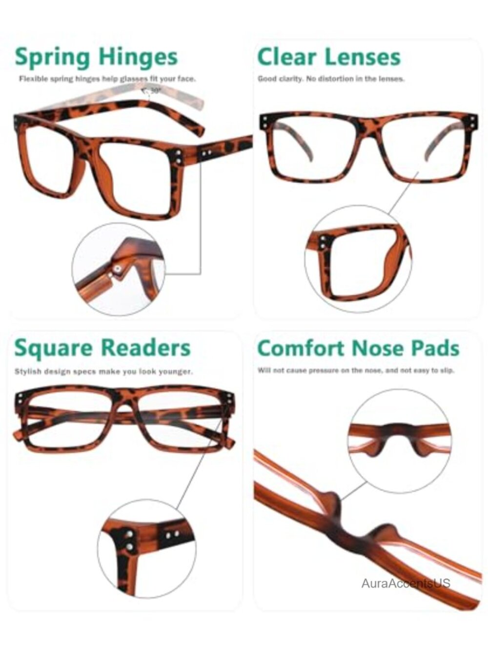 2.5 Reading Glasses Men Women 5 Pack Spring Hinge Oversized Readers - Picture 4 of 5